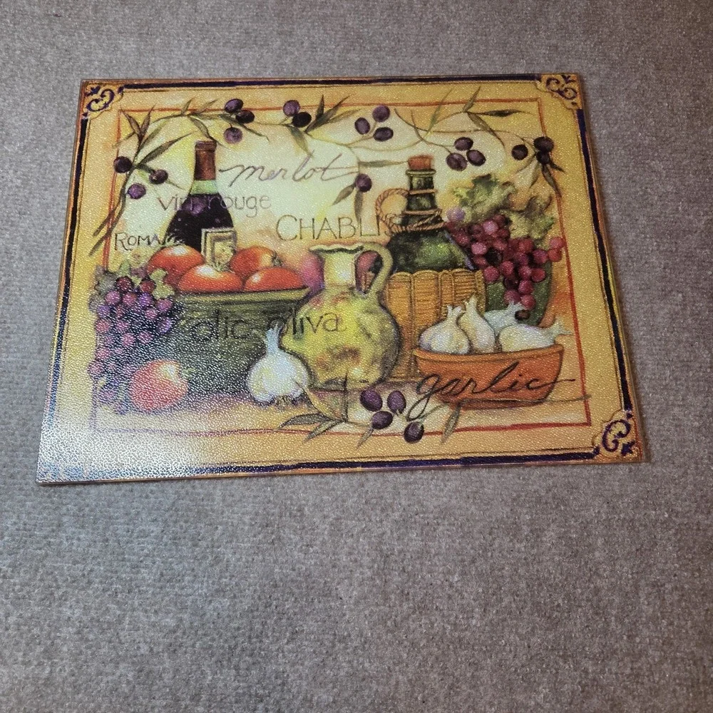 Tempered Glass Cutting Board 15x12 Bread Wine